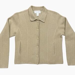 Vintage 100% Boiled Wool David Hollis Size M Cream Colored Button Sweater Thick